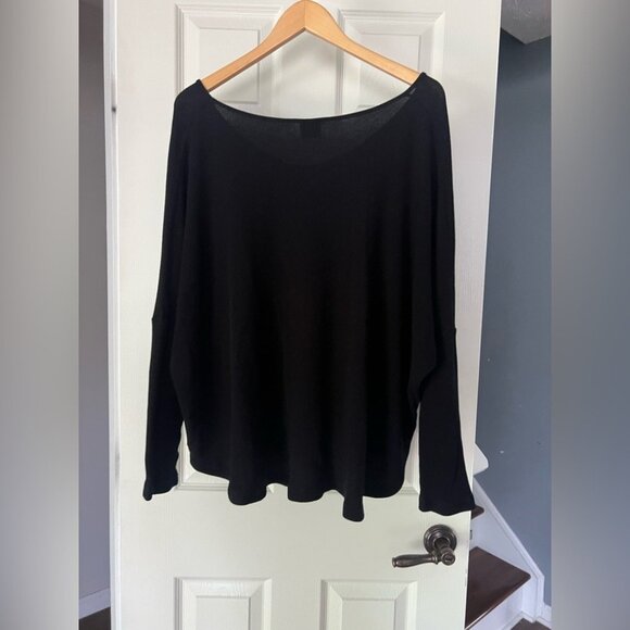 Spirit Jersey Nashville Waffle Knit Oversized Dolman Top Black Long Sleeve L - Picture 6 of 6